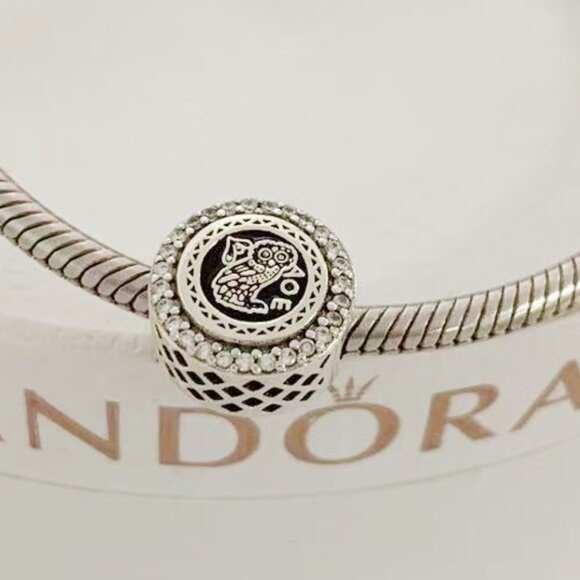 PANDORA Charm Goddess Athena Owl Silver Charm Bead S925 Sterling Silver Jewelry - Picture 1 of 3